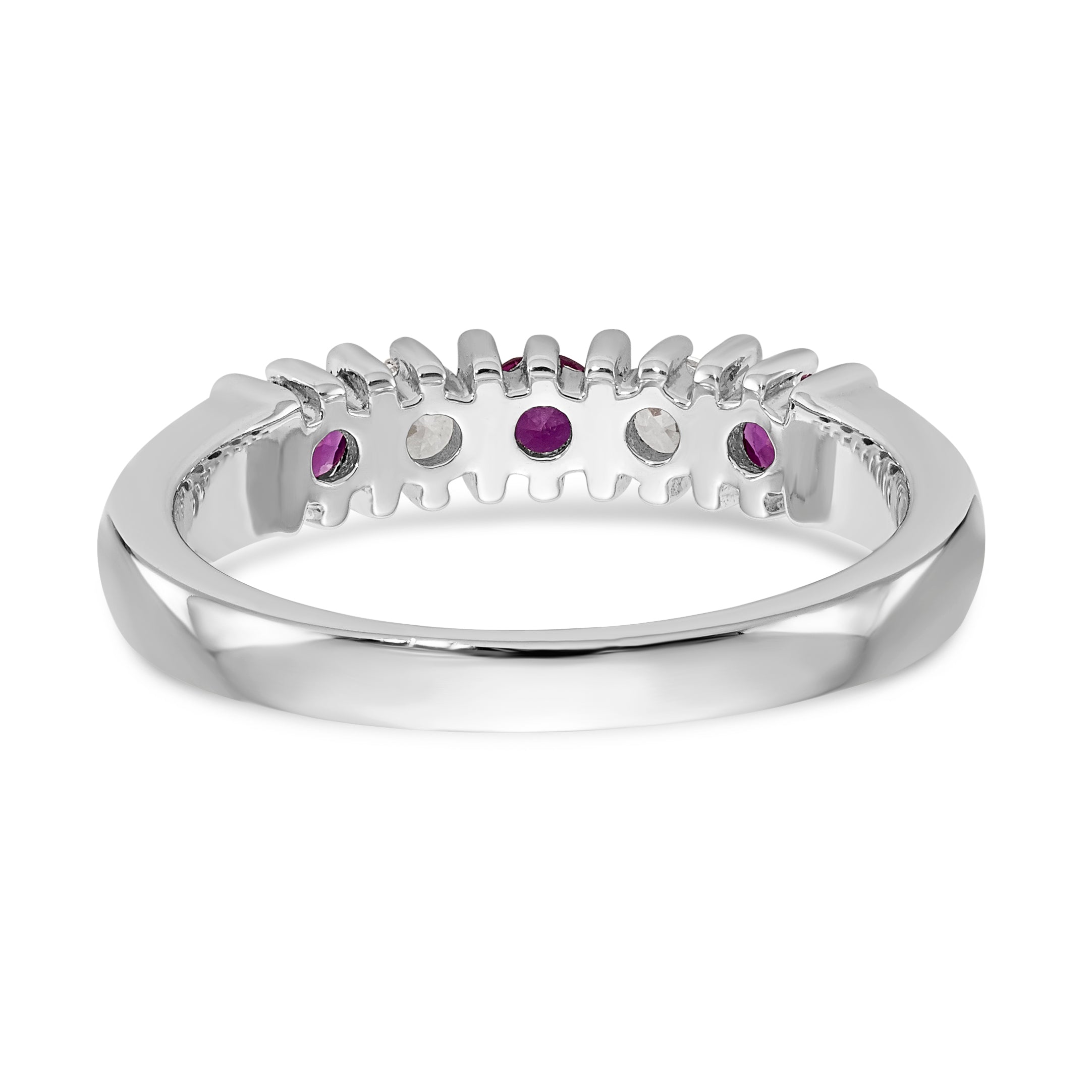 14K White Gold 1/5 carat Diamond and Ruby Complete Band