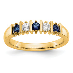 14K Yellow Gold 1/5 carat Diamond and Blue Sapphire Complete Band