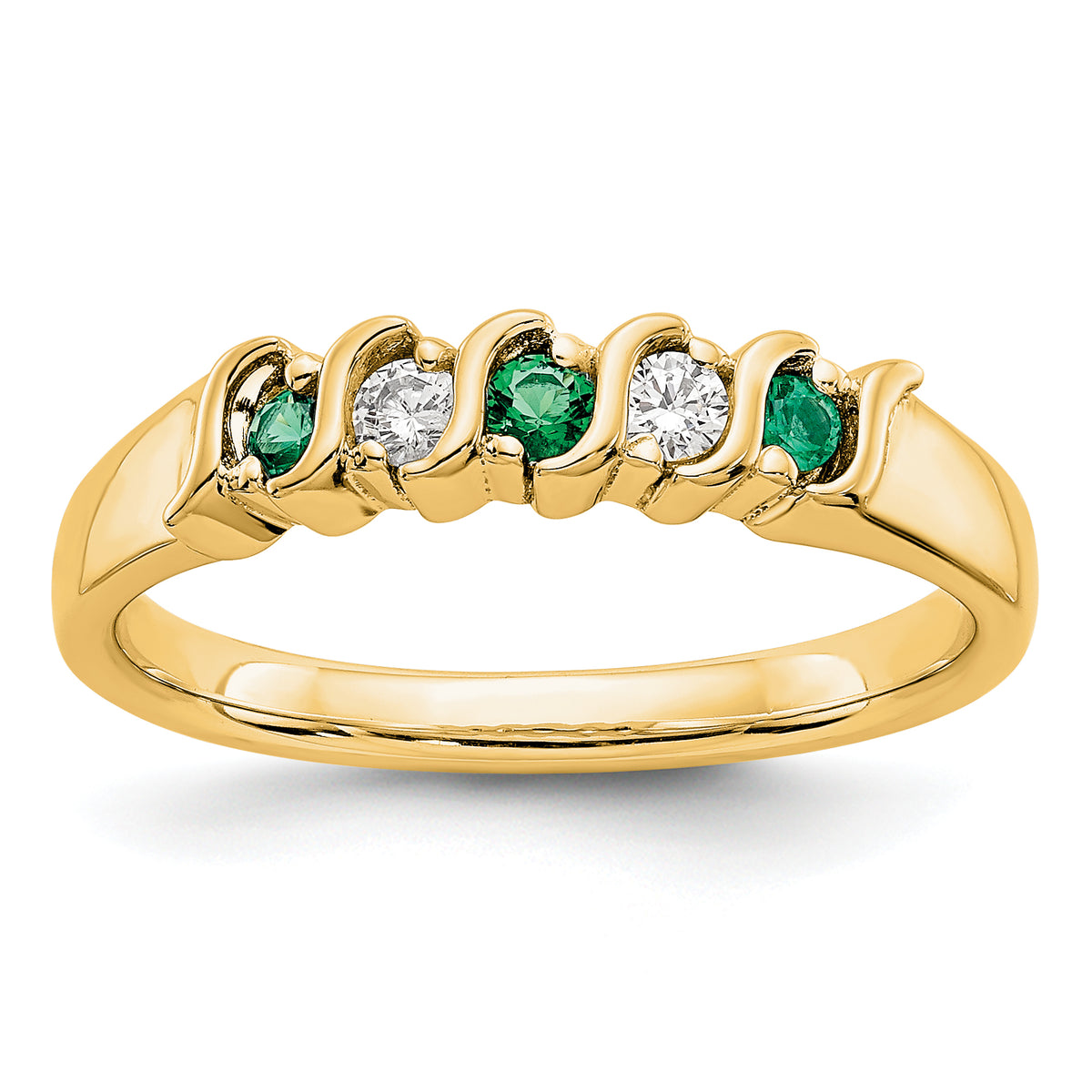 14K Yellow Gold 1/10 carat Diamond and Emerald Complete Band