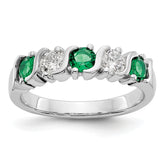 14K White Gold 3/8 carat Diamond and Emerald Complete Band