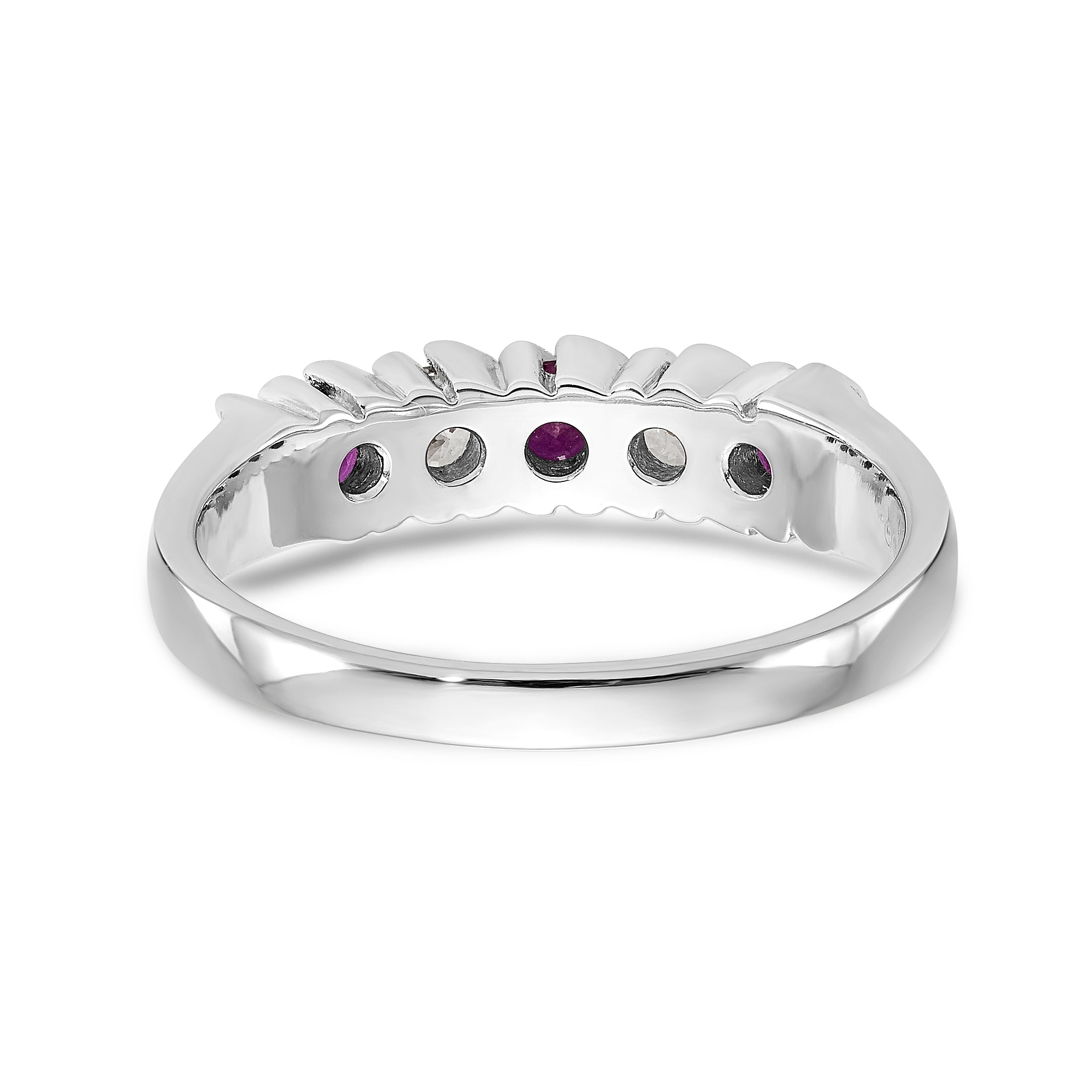 14K White Gold 1/5 carat Diamond and Ruby Complete Band