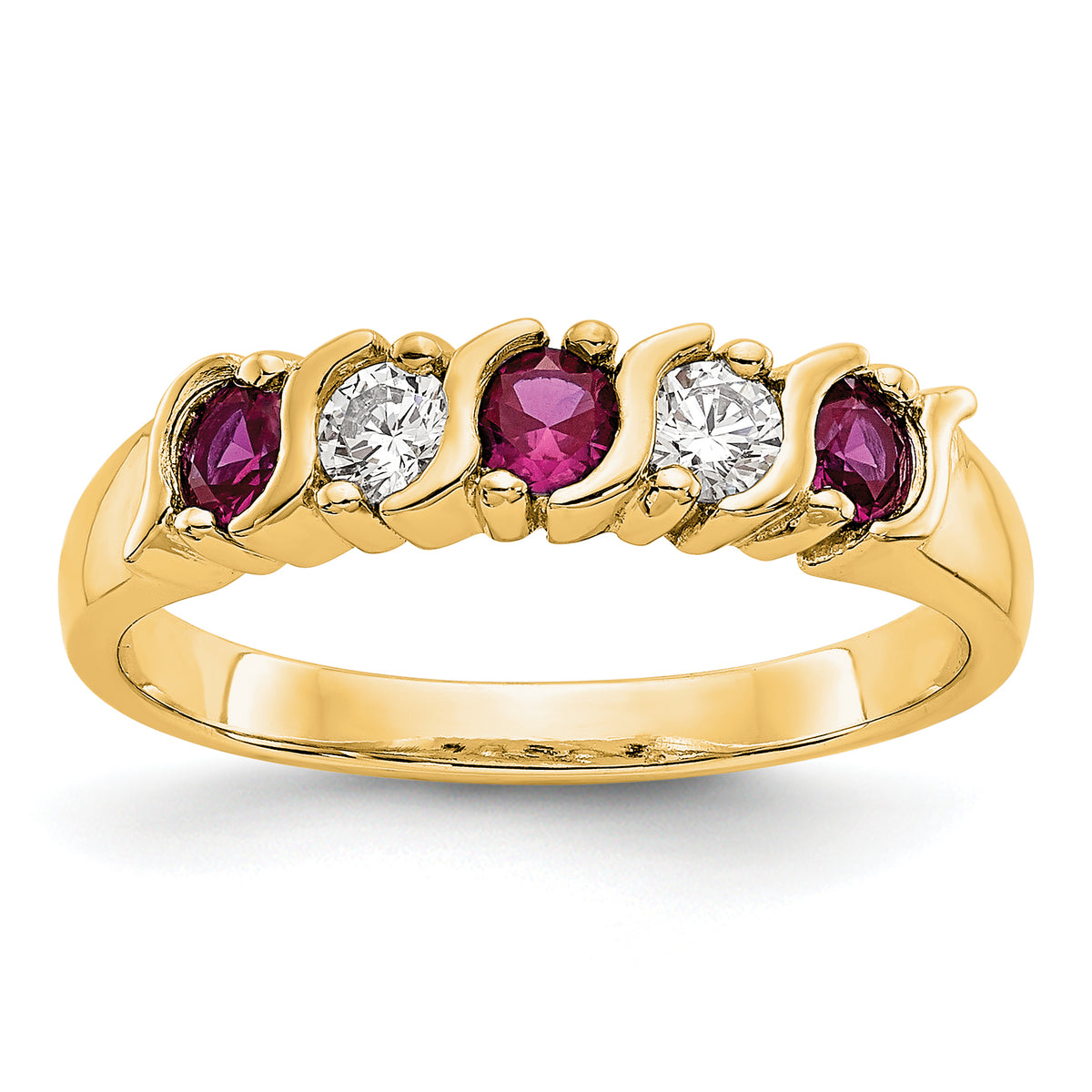 14K Yellow Gold 1/5 carat Diamond and Ruby Complete Band