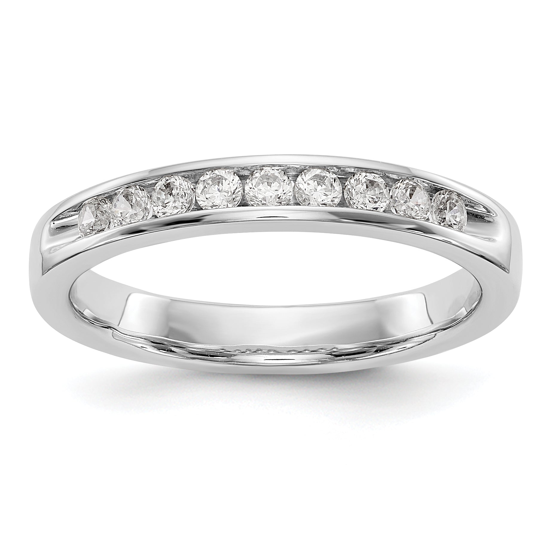 14K White Gold 9-Stone 1/3 carat Round Diamond Complete Channel Band