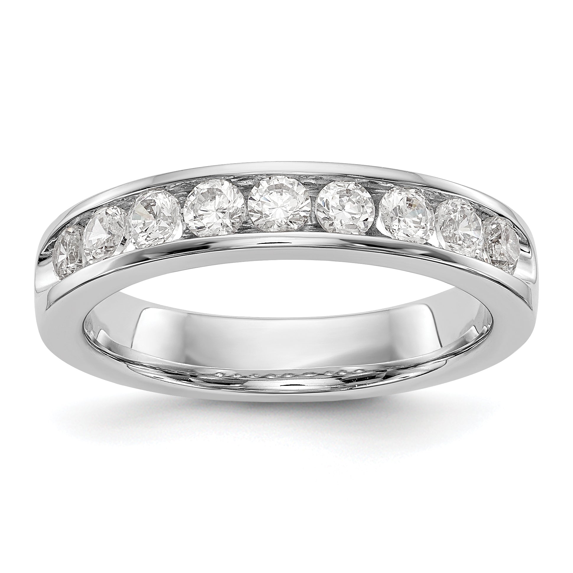 14K White Gold 9-Stone 3/4 carat Round Diamond Complete Channel Band