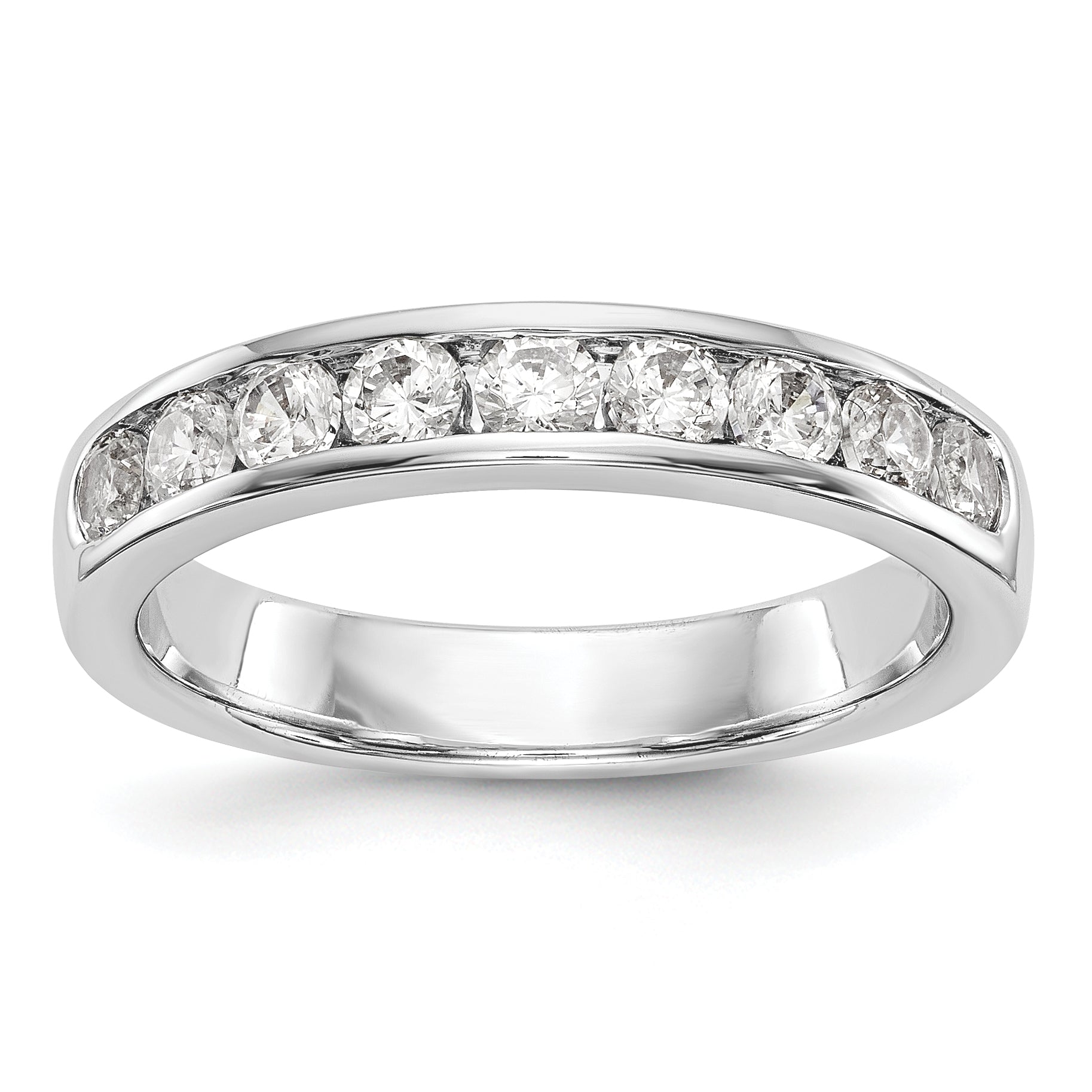 14K White Gold 9-Stone 3/4 carat Round Diamond Complete Channel Band