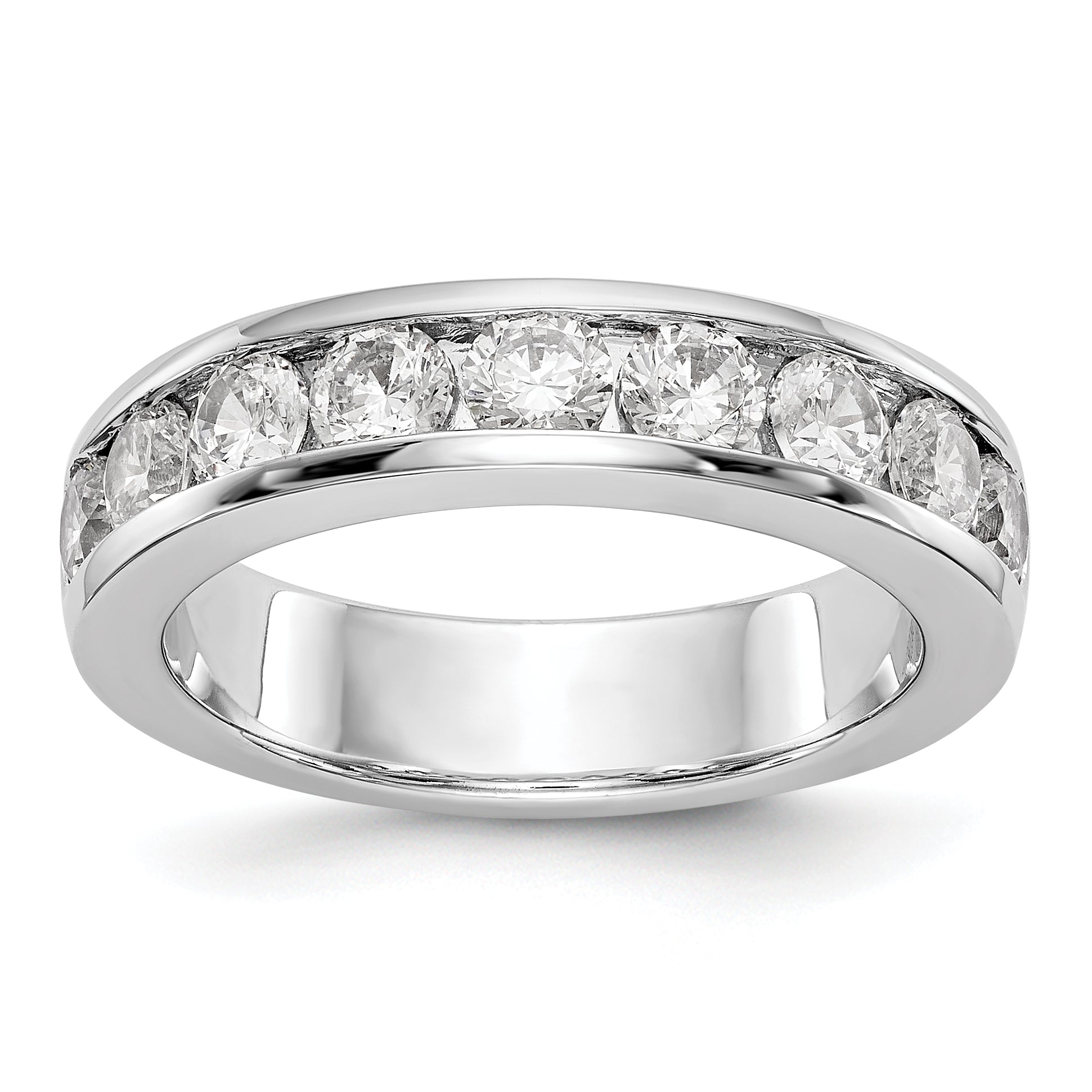 14K White Gold 9-Stone 1.3 carat Round Diamond Complete Channel Band