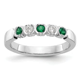 14K White Gold 1/10 carat Diamond and Emerald Complete Band