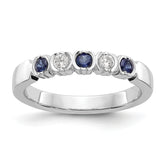 14K White Gold 1/10 carat Diamond and Blue Sapphire Complete Band
