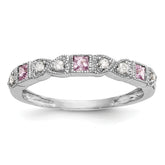 14K White Gold Diamond w/Pink Sapphire Band