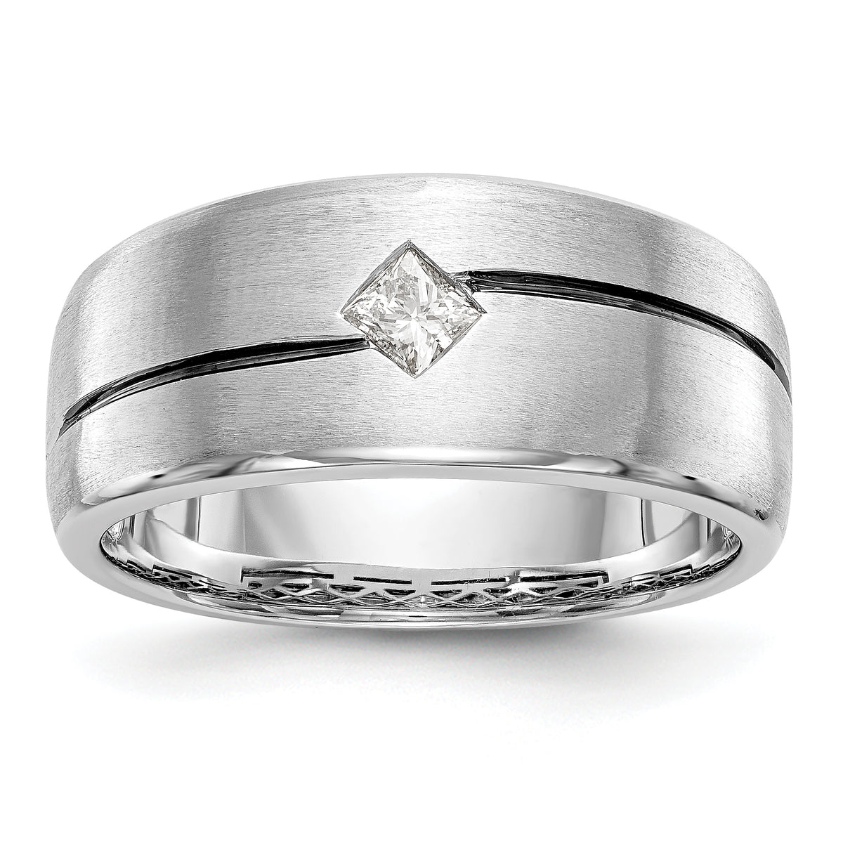 14K White Gold Raised Square Bezel Enameled 1/5 carat Diamond Complete Men's Ring