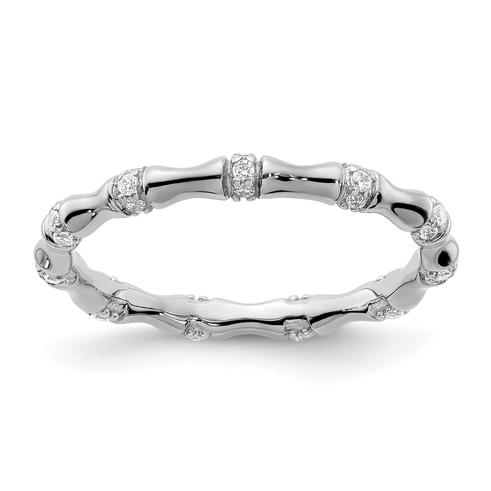 14k White Gold Diamond Fancy Bamboo Ring