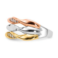 14k Tri-color Diamond Fancy Triple Twist Ring