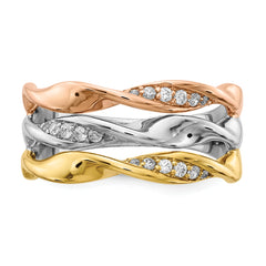 14k Tri-color Diamond Fancy Triple Twist Ring