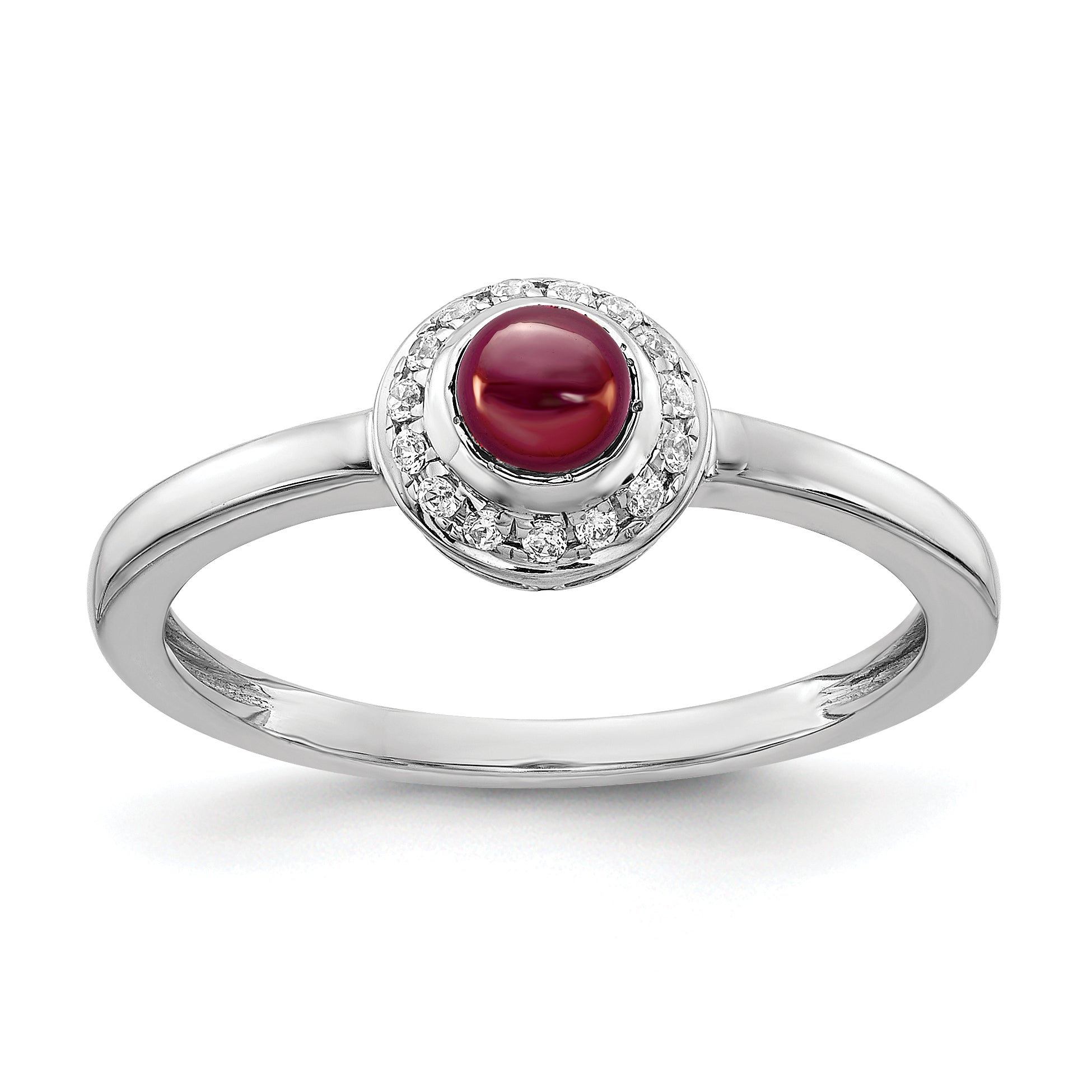 14k White Gold Diamond and Cabochon Garnet Ring