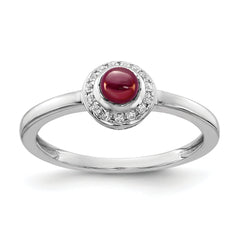 14k White Gold Diamond and Cabochon Garnet Ring