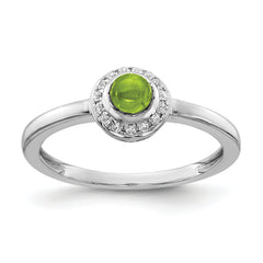 14k White Gold Diamond and Cabochon Peridot Ring