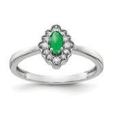 14k White Gold Diamond and Oval Cabochon Emerald Ring