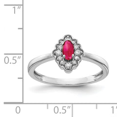 14k White Gold Diamond and Oval Cabochon Ruby Ring