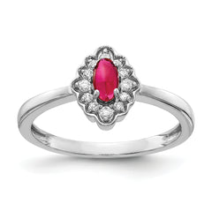 14k White Gold Diamond and Oval Cabochon Ruby Ring