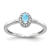 14k White Gold Diamond and Oval Cabochon Blue Topaz Ring