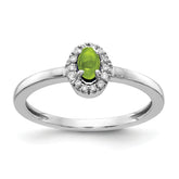 14k White Gold Diamond and Oval Cabochon Peridot Ring