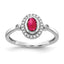 14k White Gold Diamond and Oval Cabochon Ruby Halo Ring
