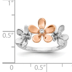 14k Rose and White Gold Diamond Flower Ring