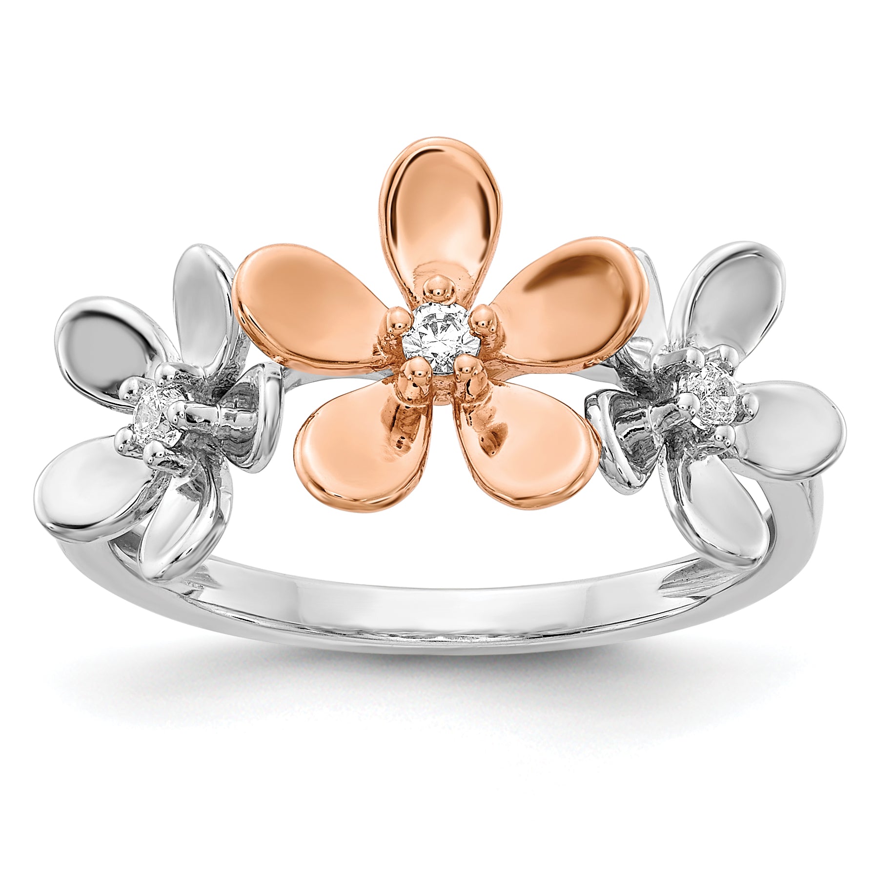 14k Rose and White Gold Diamond Flower Ring