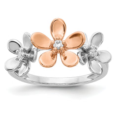 14k Rose and White Gold Diamond Flower Ring