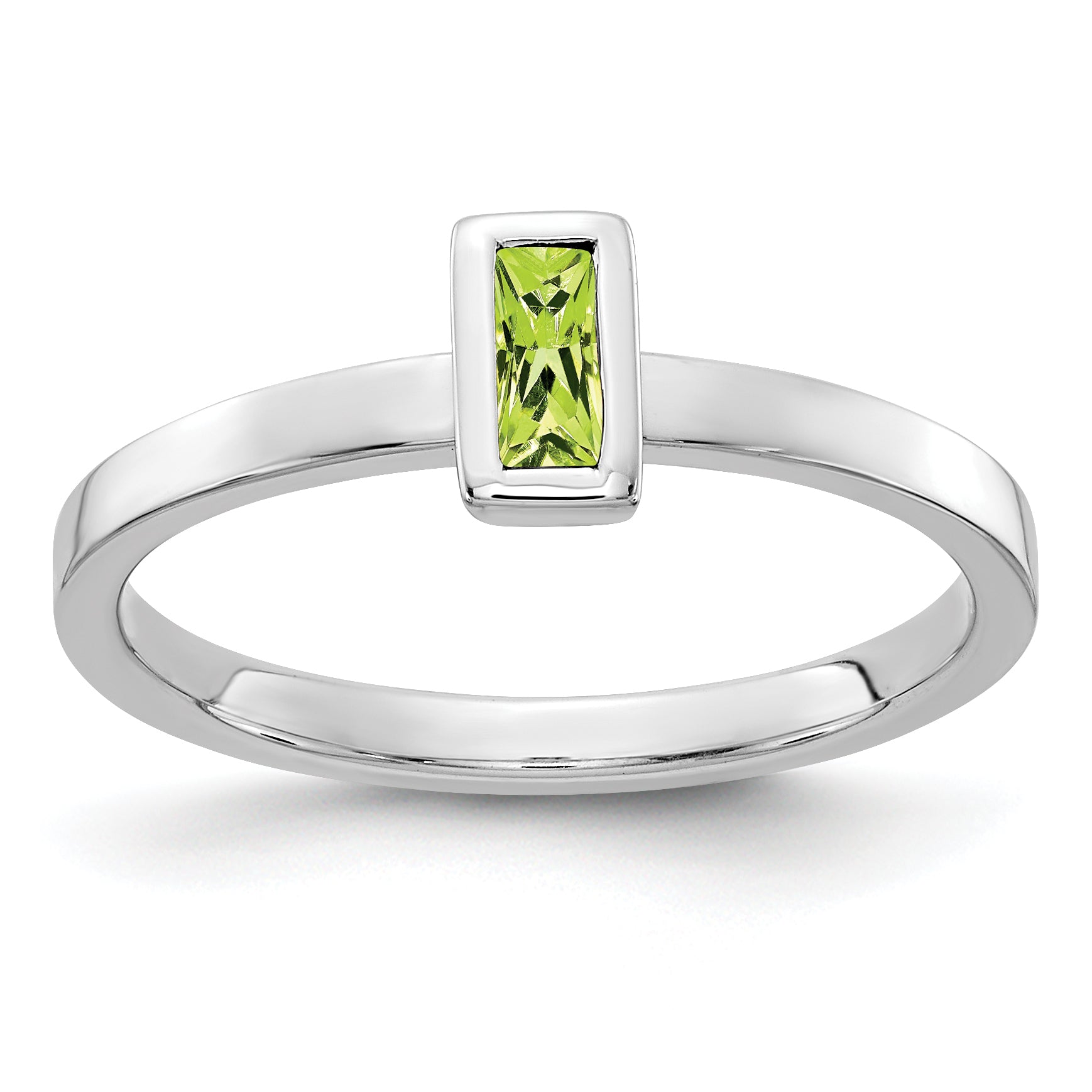 14k White Gold Bezel-set Peridot Ring