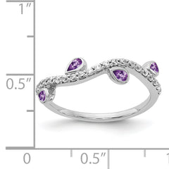 14k White Gold Diamond and Pear Amethyst Curved Ring