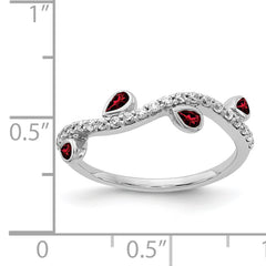 14k White Gold Diamond and Pear Garnet Curved Ring