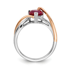 14k Two-tone Diamond and Ruby Heart Twist Ring