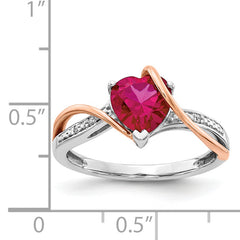 14k Two-tone Diamond and Ruby Heart Twist Ring