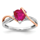 14k Two-tone Diamond and Ruby Heart Twist Ring