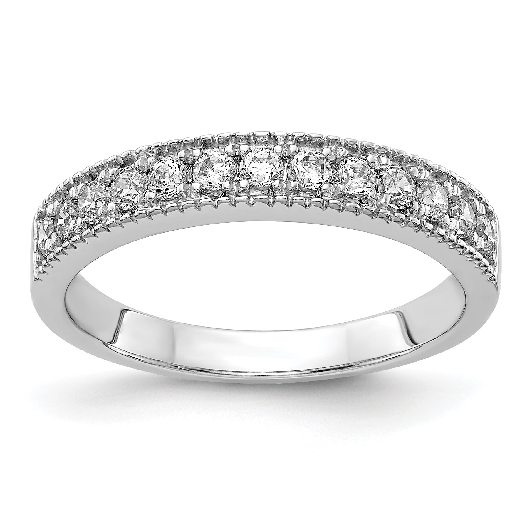 14k White Gold Diamond Beaded Edge Band