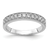 14k White Gold Diamond Beaded Edge Band