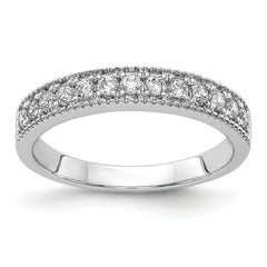 14k White Gold Diamond Beaded Edge Band