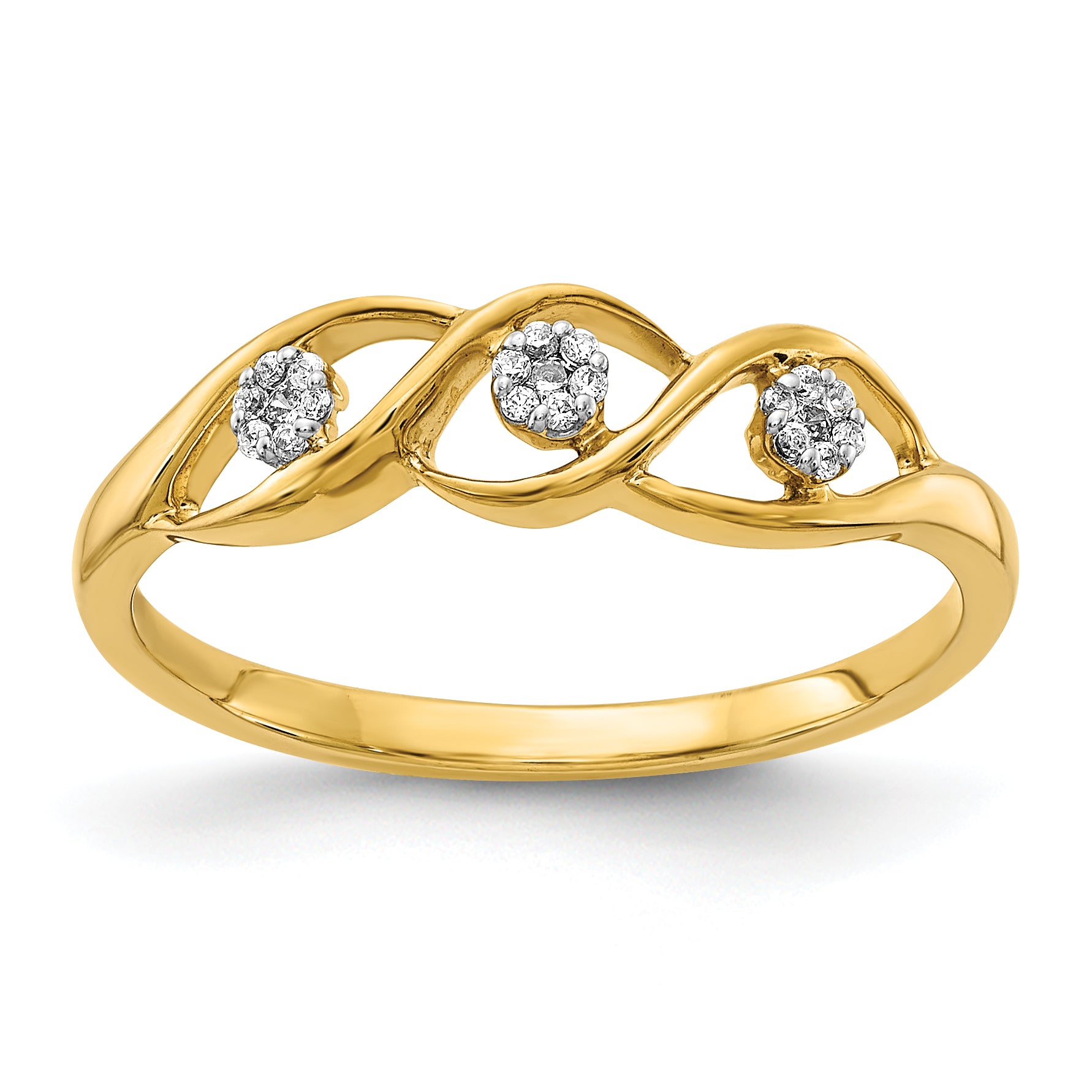 14k Gold Polished Diamond Wave Ring