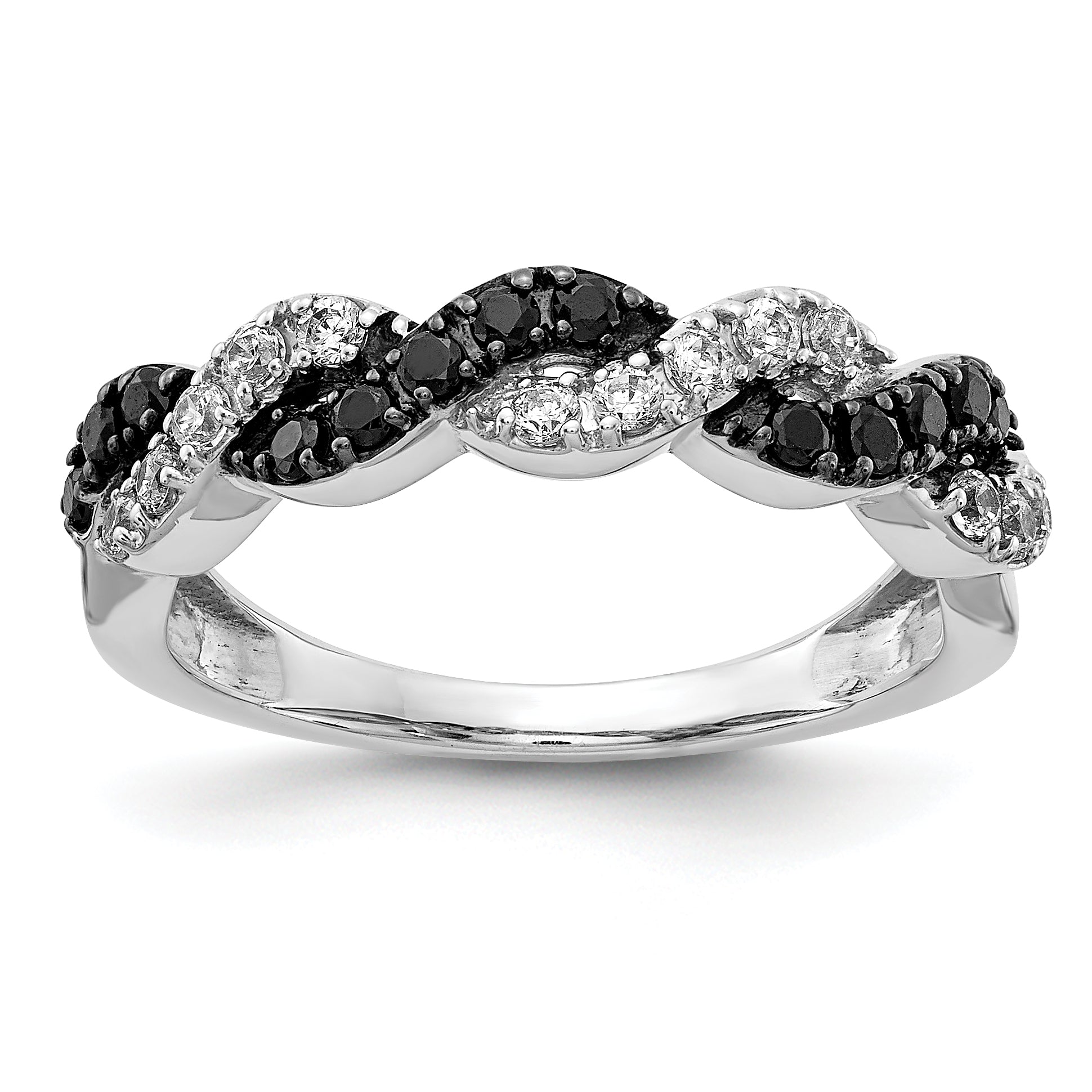 14k White Gold Black/White Diamond Twist Ring