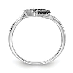 14k White Gold Black and White Diamond Double Heart Ring