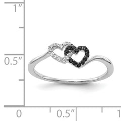 14k White Gold Black and White Diamond Double Heart Ring