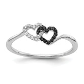 14k White Gold Black and White Diamond Double Heart Ring