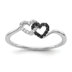 14k White Gold Black and White Diamond Double Heart Ring