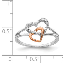 14k White/Rose Gold Diamond Double Heart Ring