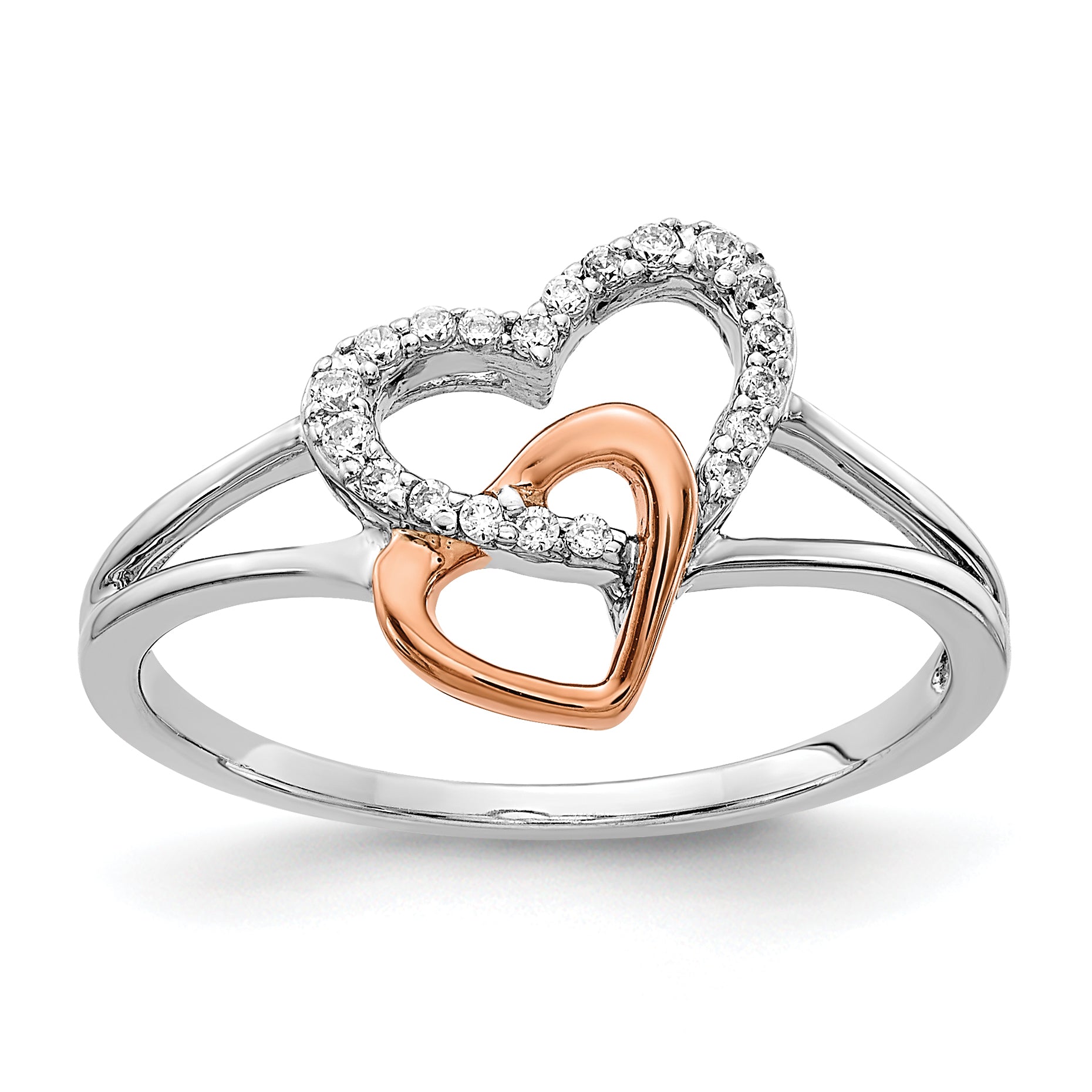 14k White/Rose Gold Diamond Double Heart Ring
