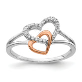 14k White/Rose Gold Diamond Double Heart Ring