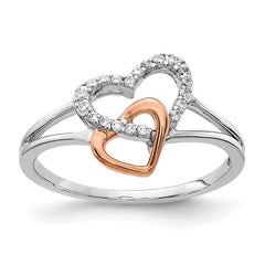 14k White/Rose Gold Diamond Double Heart Ring