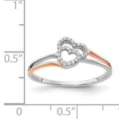 14k White and Rose Gold Diamond Polished Double Heart Ring