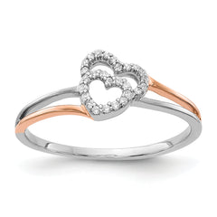14k White and Rose Gold Diamond Polished Double Heart Ring